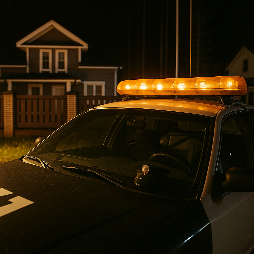 residential community security car outside house in neighborhood on mobile patrol